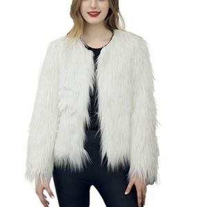 White faux fur jacket